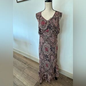 Nu Look vintage Maxi paisley ruffled fitted dress XL Whimsigoth